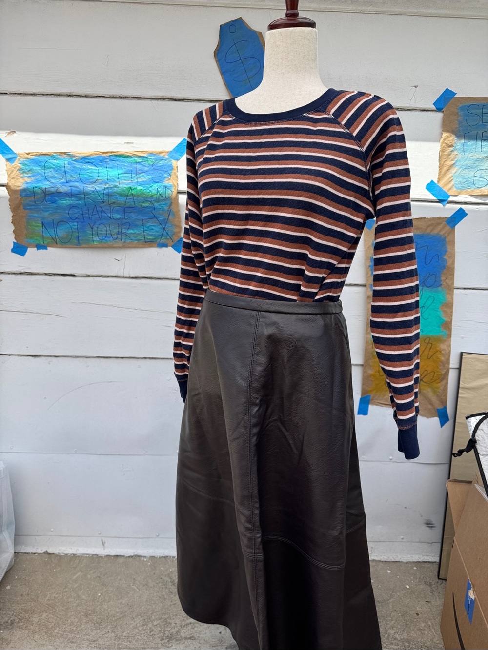 H&M Brown Leather Midi Skirt Size6